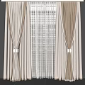 Beige And White Pleated Curtains With White Tiebacks For Window Decoration