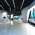 Modern Exhibition Hall Interior With Digital Displays Sleek Floors White Columns And Green Plants