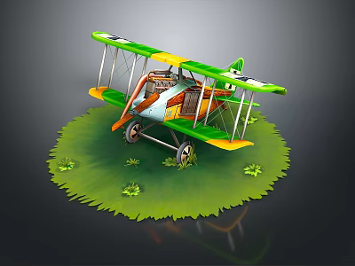Modern Commercial Passenger Jet Exterior With Green And Yellow Wings On Grass Field 3d model