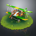 Modern Commercial Passenger Jet Exterior With Green And Yellow Wings On Grass Field