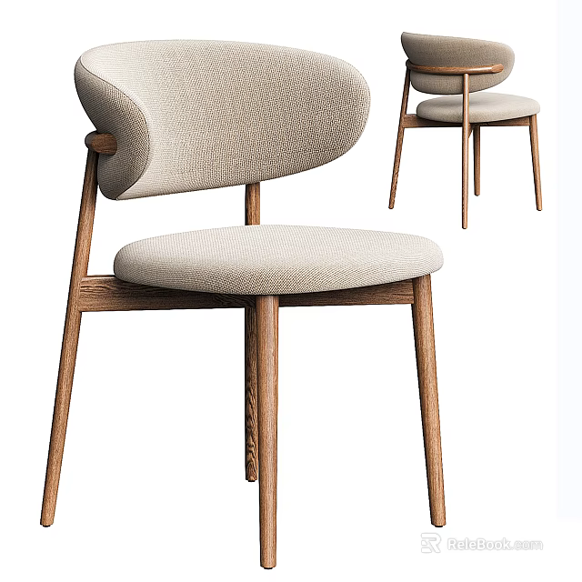 Modern Leisure Chair with Upholstered Seat and Solid Wooden Legs Design 3d model 