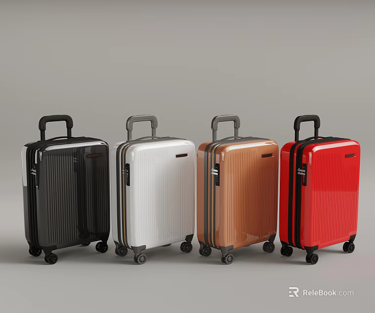 Modern Hard Shell Rolling Suitcases In Black White Copper Red Colors 3d model 