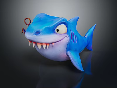 Cartoon Blue Shark Stuffed Toy With Big Eyes Sharp Teeth Red Ring On Nose Figure 3d model Cartoon Blue Shark Stuffed Toy With Big Eyes Sharp Teeth Red Ring On Nose Figure 3d model
