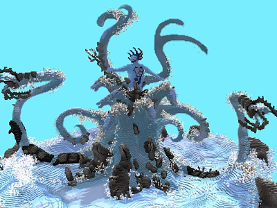 Fantasy Mythical Creature With Curved Tentacles Rocks And Waves On Blue Background 3d model