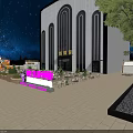 Modern Commercial Venue Under Starry Night With Outdoor Performance Stage And Tidy Comfortable Dining Areas