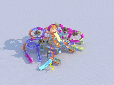 Colorful Amusement Playground Equipment with Spiral Slides Climbing Platforms and Multiple Tracks 3d model