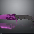 Bright Pink Camouflage Blade Knife With Gray Handle Pink Dots And Dark Background Reflection