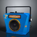 Blue Vintage Radio With Black Handle And Front Speaker Controls