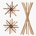 Wooden Tripod Coat Racks With Hanging Yellow Blue And Gray Garments