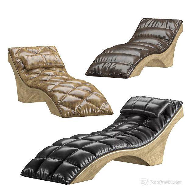 Modern Leather Lounge Chairs With Padded Seats And Wooden Base 3d model 