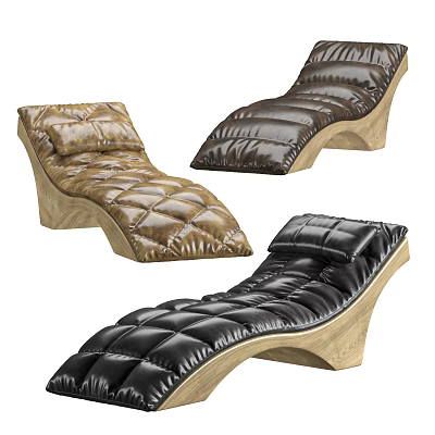 Modern Leather Lounge Chairs With Padded Seats And Wooden Base 3d model