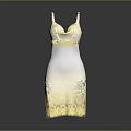 Elegant White V neck Sleeveless Dress with Gold Decorations and Lace Hem Details
