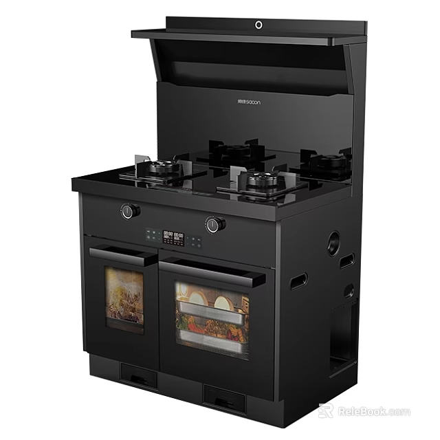 Modern Black Built-in Kitchen Appliance With Multiple Gas Burners And Dual Oven Doors 3d model 