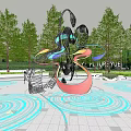 Spiral Metal Sculpture With Circular Ground Patterns In Outdoor Park Setting 3d model