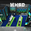 Modern NHSD Exhibition Booth With Blue Green Accents Digital Screens And Display Areas
