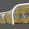 Modern Curved Pergola Design With Yellow White Grid Structure And Architectural Elements