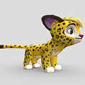Cute Cartoon Cheetah Cub With Yellow Fur Black Spots And Big Green Eyes