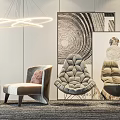 Modern Living Room Interior Featuring Geometric Accent Chairs Artwork And Pendant Lighting