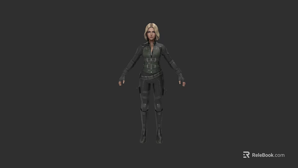 Blonde Game Movie Character In Tactical Dark Outfit With Armor And Combat Details 3d model 