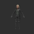 Blonde Game Movie Character In Tactical Dark Outfit With Armor And Combat Details