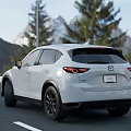 White Mazda SUV Modern Exterior Design With Trees And Road Background