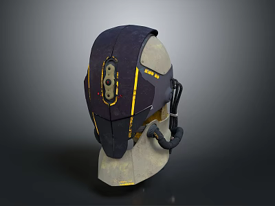 Futuristic Tech Helmet Design With Dark And Beige Yellow Accents Sensor Interface And Side Cables 3d model