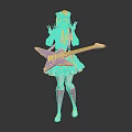 Cat Ear Girl With Purple Electric Guitar Wearing Colorful Dress Pink Stockings And White Shoes