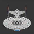 Futuristic Cosmic Spaceship With Circular Design And Colorful Thrusters For Space Exploration
