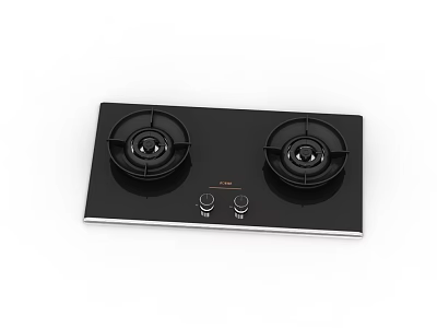 Modern Black Glass Gas Stove With Two Burners And Knob Controls 3d model