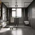 Modern Bathroom Interior Design With Glass Shower Enclosure Double Vanity And Gray Marble Walls