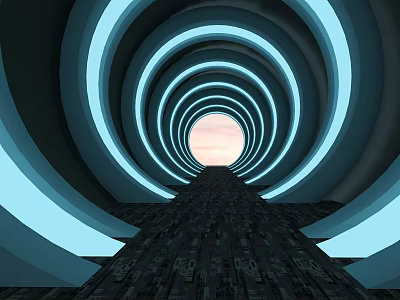 Activity Passage With Bright Glowing Rings And Illuminated Tunnel Path 3d model