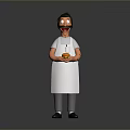 Cartoon Character Wearing White Apron Holding Burger As Kitchen Household Item