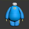 Blue Baymax Character With Golden Logo Standing In Studio Lighting 3d model