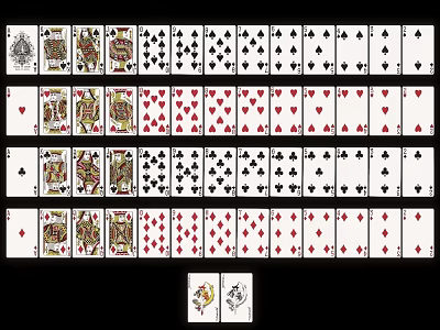 Full Deck of Playing Cards with Various Suits for Classic Card Game Entertainment 3d model