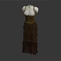 Women's Elegant White Blouse With Brown Suspenders And Ruffled Long Skirt