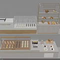 Elegant Bakery Display Shelves With Glass Cases And Pastry Storage Racks