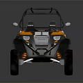Orange And White Striped Open Frame Off Road Vehicle With Large Tires And Two Seats