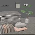 Folded Clothes with Plaid Quilt Pastel Pillow and Green Plant by Minot Li