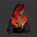 Female Character 3D Bust Featuring Red Yellow Gradient Hair Yellow Eyes Purple Outfit Black Laces