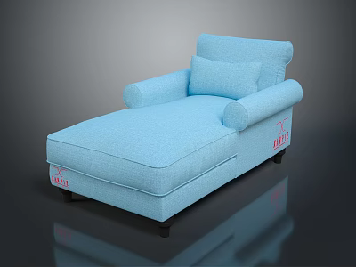 Light Blue Upholstered Chaise Lounge with Modern Design Comfortable Armrests and Pillow 3d model