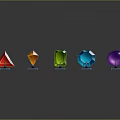 Colorful Gemstones In Different Shapes On Stands With Reflections Against Gray Background