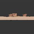 Cartoon Desert Scene With Cactus Tent Cowboy Figure Rocks Small Plants And Sandy Ground
