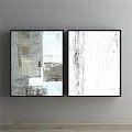 Abstract Paintings With Black Frames On Gray Wall Featuring Geometric Blocks And Textured Patterns 3d model