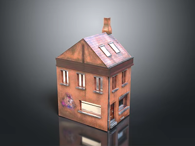 Brown House Architecture Model With Sloped Roof Chimney Skylights Windows And Decorative Patterns 3d model