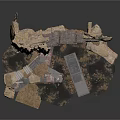 Ancient Stone Scene Component With Ruined Walls And Broken Stone Blocks