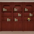 Traditional Wooden Bookcase With Multiple Shelves Holding Books And Fruit Basket