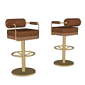 Brown Leather Bar Stools With Armrests Gold Base And Modern Design 3d model