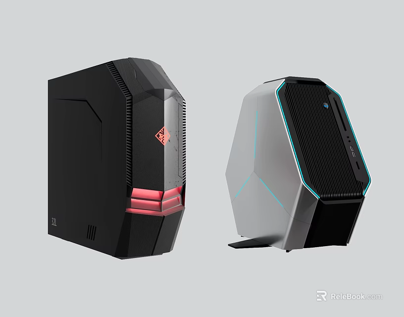 Two Modern Computer Cases With RGB Lighting And Sleek Geometric Design 3d model 