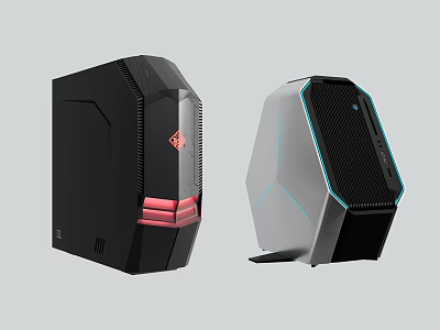 Two Modern Computer Cases With RGB Lighting And Sleek Geometric Design 3d model