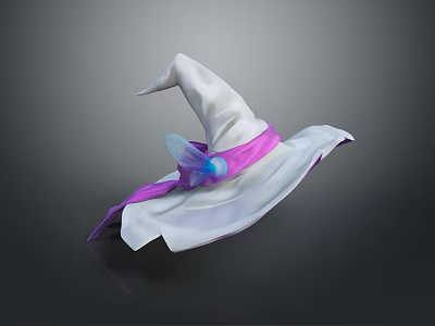 White Witch Hat With Purple Ribbon And Blue Butterfly Decoration 3d model